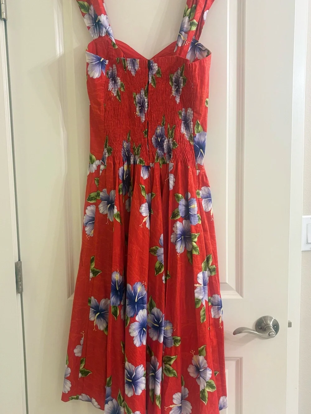 Royal creations made in Hawaii womens XL tropical hibiscus midi dress red cotton - Picture 3 of 15